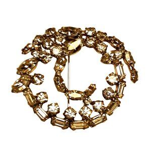 Vintage Silver-tone Rhinestone Circle Brooch Pin